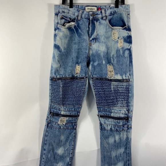 biker jeans with zippers and rips